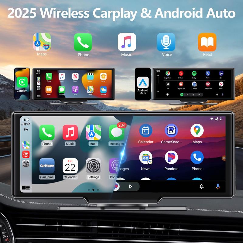 2026 Wireless CarPlay Screen, 8.1" Portable Touchscreen Car Stereo with CarPlay & Android Auto, 1080P Backup Camera, Bluetooth, Mirror Link, GPS Navigation Backup Camera for All Vehicles