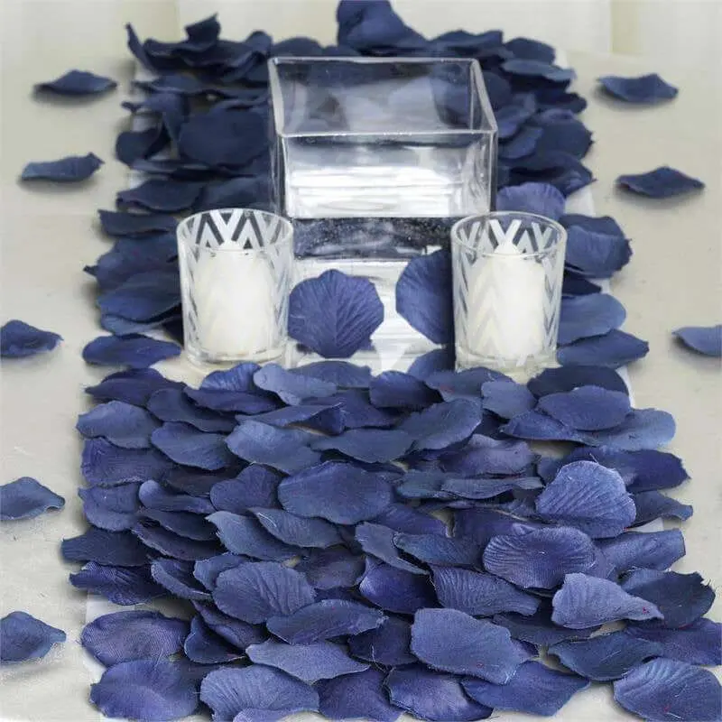 500-Pack Silk Rose Petals Confetti Navy Blue Round Design - Decorative Table Scatters