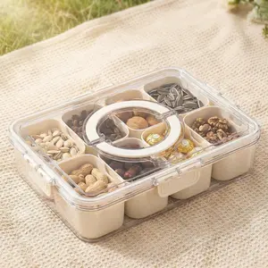 Bandesun Divided Serving Tray with Lid and Handle - Snackle Box Charcuterie Container for Portable Snack Platters - Clear Organizer for Candy, Fruits, Nuts, Snacks - Perfect for Party, Entertaining