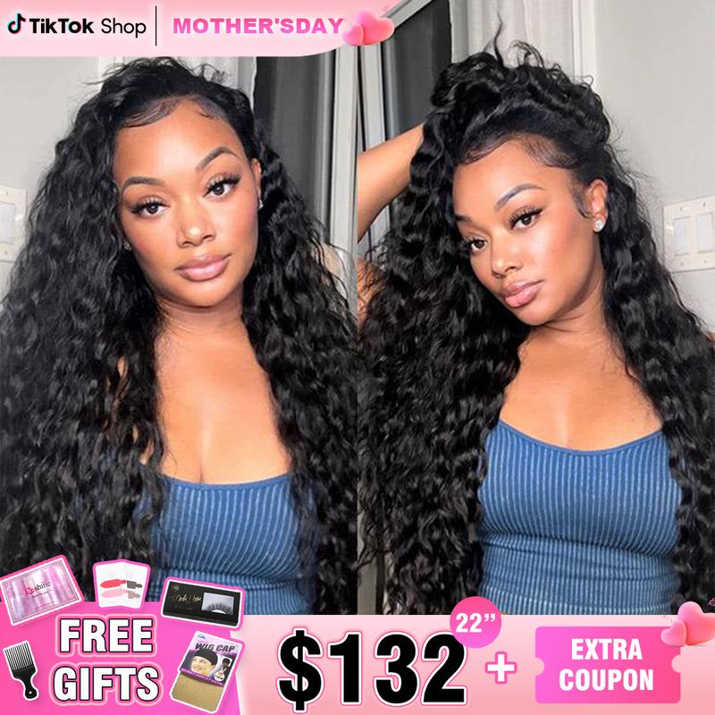 Reshine Women's 3-in-1 Human Hair Half Wig - 10-28 Inches Machine-Made Glueless Water Wave Wig, Beginner Friendly, Invisible Hairline, Drawstring Accessory, Tangle Free, No Shedding, Can Make Into Ponytail, Beginner Friendly Wigs