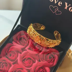 Luxury Gift Box for Women Opulent Floral Gold Tone Bracelet with Intricate Hand Carved Openwork Design A Statement Masterpiece for Luxury Jewelry Collection Perfect Surprise for New Friends