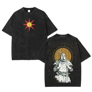 "PRAISE THE SUN" DARK SOULS Men's Washed Short Sleeved Top, Unisex Tee, Gamer Gift, Menswear Game graphic tee Oversized Streetwear Tshirt