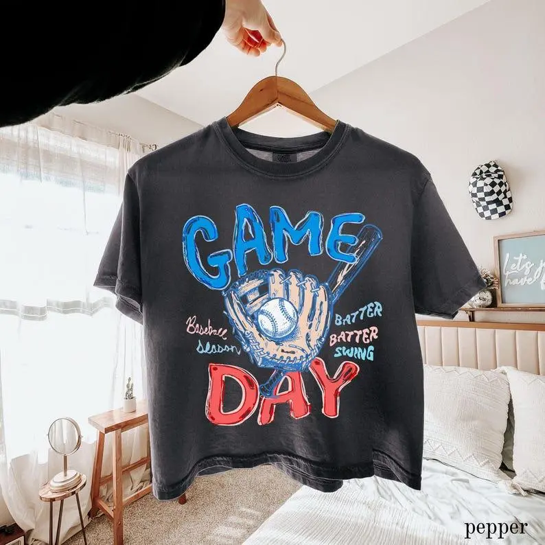 Baseball Game Day Comfort Colors® Crop Tee, Trendy Womens Baseball Shirt, Baseball Mom Gifts, Baseball Season Boxy Tee