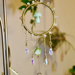 Green Aventurine Mushroom Suncatcher | Mini Car Accessory