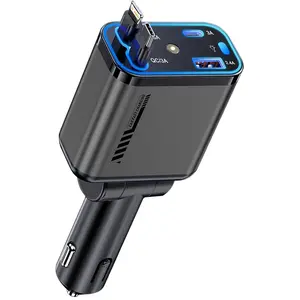 240w Car Charger Adapter, Super Fast Charging 4-In-1 Multiport USB-C PD Power Bank for iPhone & Android Phones, Built-In LED Light