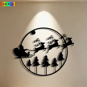 1pc Santa & Reindeer Metal Wall Art, Magical Santa & Reindeer Statue Mural, Ideal Gift for Christmas, New Year, Holiday Decor Enthusiasts,  Metal Wall Decor Wall Sculptures, Perfect for Living Room Wall & Garden Fence, Festive Home Decor Accent
