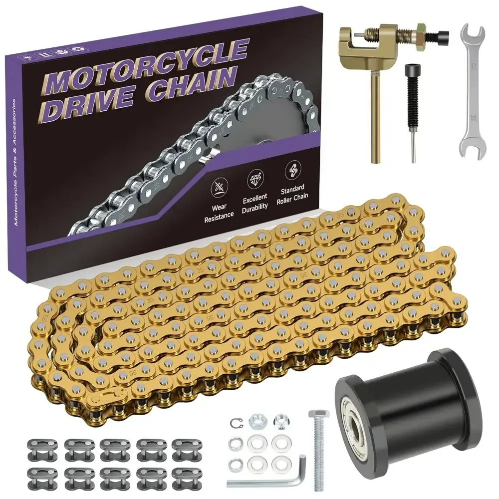 35 Gold Chain Mini Chain Chain Tensioner For Coleman CT100U,CC100X,Predator 77cc,100cc,Baja DB30,Motovox MBX10,MBX11,Moto MM-B00 105CC Mini Bike Parts 140 Links