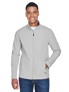 Men's Leader Soft Shell Zip Up Jacket Team 365 TT80 Sport Silver Size - S 9 oz./yd² 300 gsm Polyester with Center Front Design, Zip Pockets, Lightweight - Stylish, Menswear