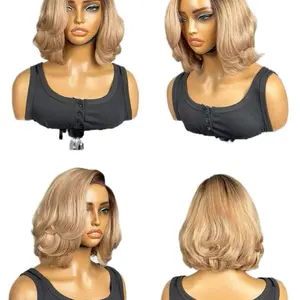 10” Elegant Blonde Bob Wig – Soft Curls, Human Hair, Side Part, Luxury Honey Blonde