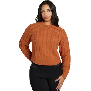 ELOQUII Women's Plus Size Cableknit Sweater With Wide Collar