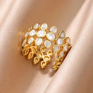 Radiant Petal Adjustable Open Ring – Gold Crystal Flower Ring for Women