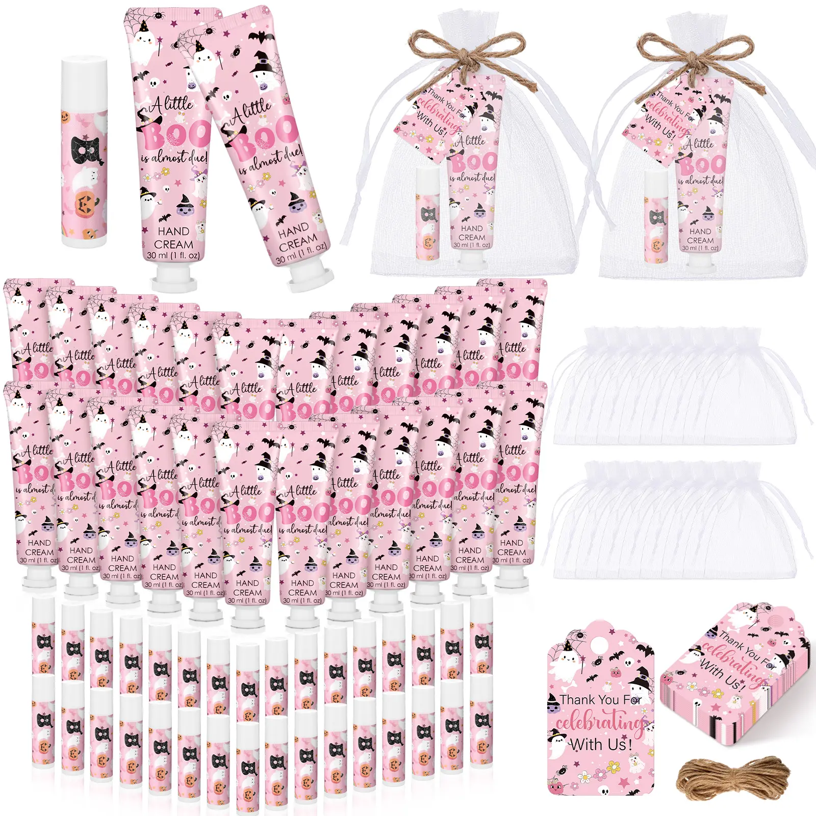 24 Sets Halloween Baby Shower Favors Hand Cream & Lip Balm Set A Little Boo Is Almost Due Baby Shower Gender Reveal Favors Gift for Guest Friend Family Coworkers Travel Size Hand Lotion and Lip Balm for Halloween Goodie Bag Stuffers Trick or Treat Gifts