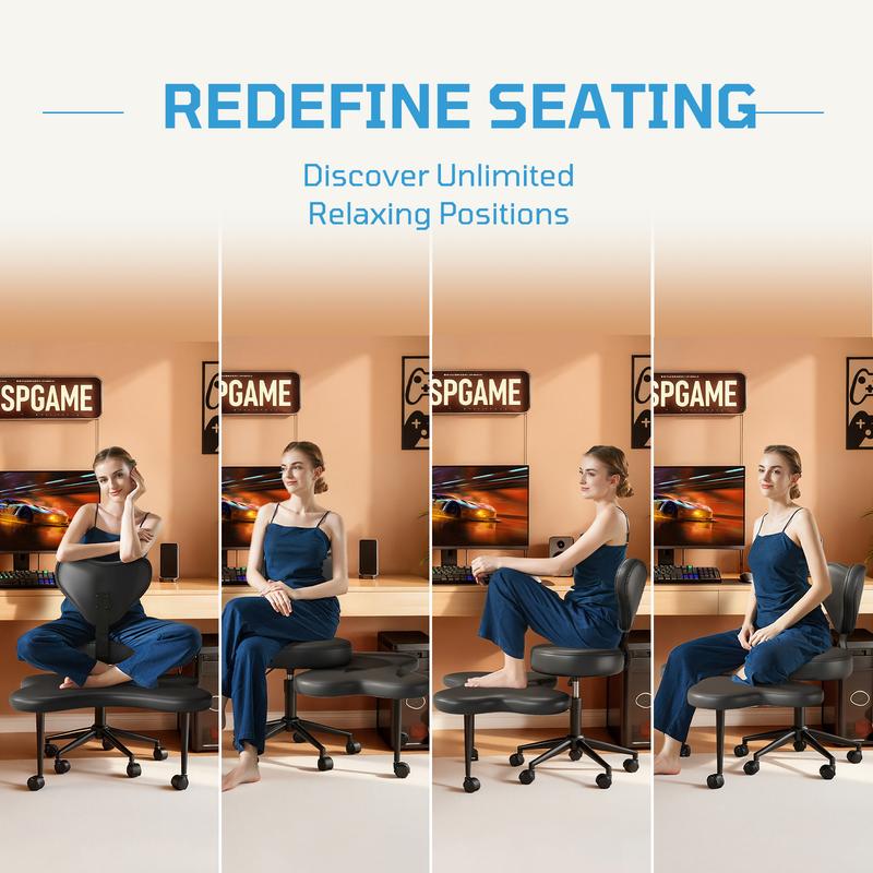 【Deal】Nost & Host Ergonomic Cross Legged Chair, 360° Swivel Meditation Chair with Wheels, Height Adjustable Seat for ADHD, Strong Lumbar Support, Chic Home Office Furniture