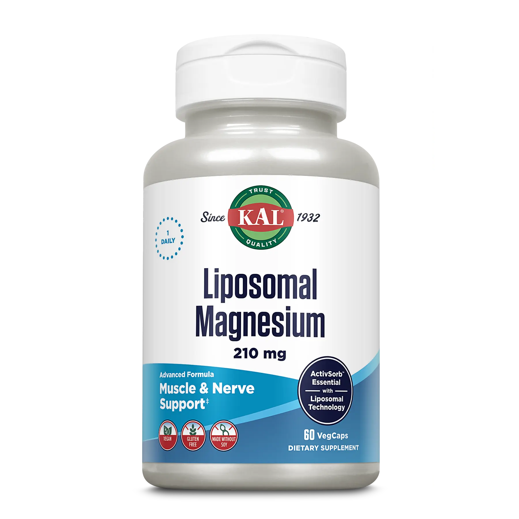 KAL Liposomal Magnesium 210 mg - Dietary Supplement for Muscle & Nerve Support, 80 Vitamins, Edible for Healthcare Springtok Fitness Bathroom Optimum
