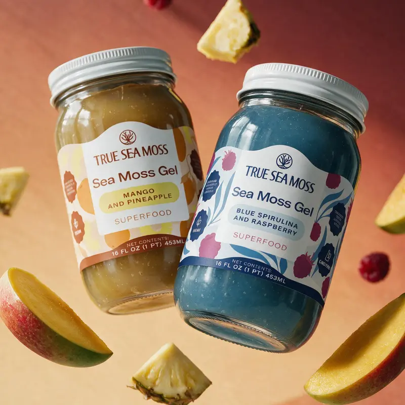 True Sea Moss Gel 2-Jar Bundle: Mango-Pineapple & Blue Spirulina-Raspberry – Rich in Essential Minerals & Vitamins – supports vitality