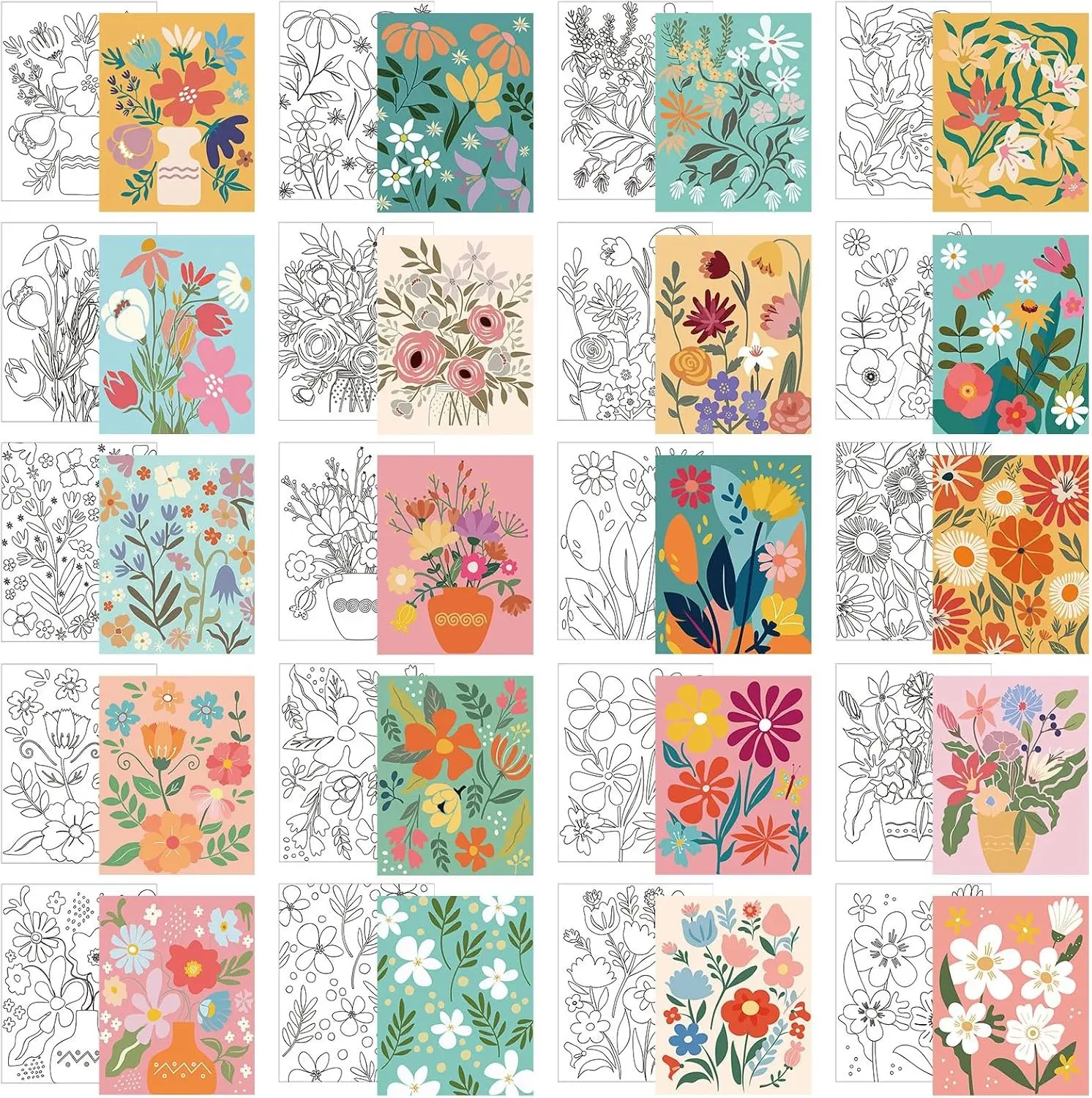 20 Pcs Stretched Pre Drawn Canvas Afro Queen Black Art for Adults Painting, Outline Pre Drawn Stretched Cotton Canvas Paint Party Set, 8 x 10''(Floral)