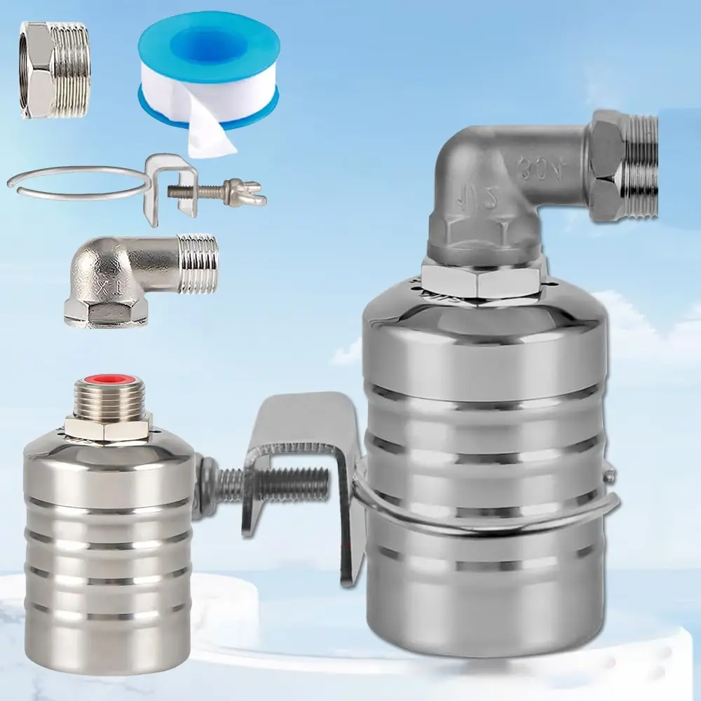Stainless Steel Pipe Float Valve, 1/2"-3/4" Fully Automatic Water Level Control Valve, Durable Auto Shut Off Controller for Water Tank, Livestock Troughs