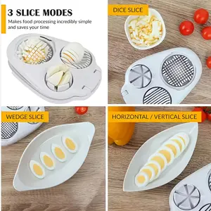 Stainless Steel Egg Slicer Set, 3 Cutting Modes Manual Durable Kitchen Tool, Suitable for Strawberries Mushrooms Grapes Cherry Tomatoes