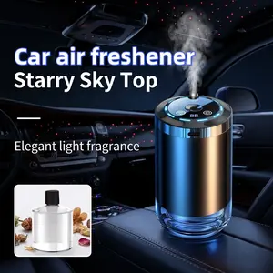 Car-mounted intelligent aroma diffuser, nano automatic spray fragrance machine, bedroom perfume essential oil diffuser, starry sky roof and atmosphere lighting aroma diffuser, battery-powered, USB charging, with complimentary fragrance essential oil