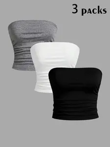 Y2K Women's Sleeveless Bandeau Top, A Strapless Crop Top Made Of Soft, Stretchy Fabric. A Versatile And Flattering Style, Suitable For Summer Wear, Vacations, Nightclubs, The Beach, And Everyday Casual Wear.