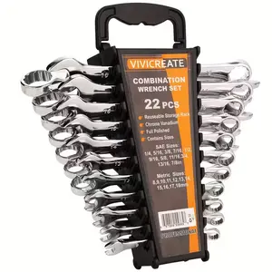Vivicreate 22pcs Metric Wrench Set 8mm - 18mm Chrome Vanadium Steel Combination Wrench Set with Removable Rack Lid for Tool Cabinet