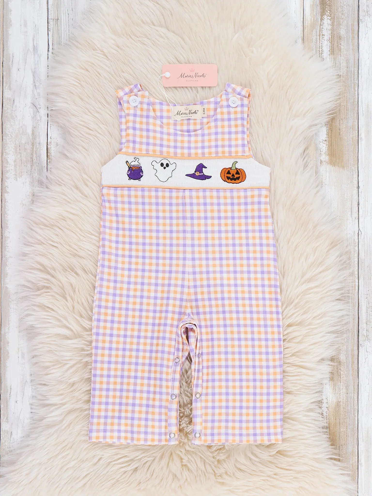 Haunted Halloween Embroidered Plaid Romper