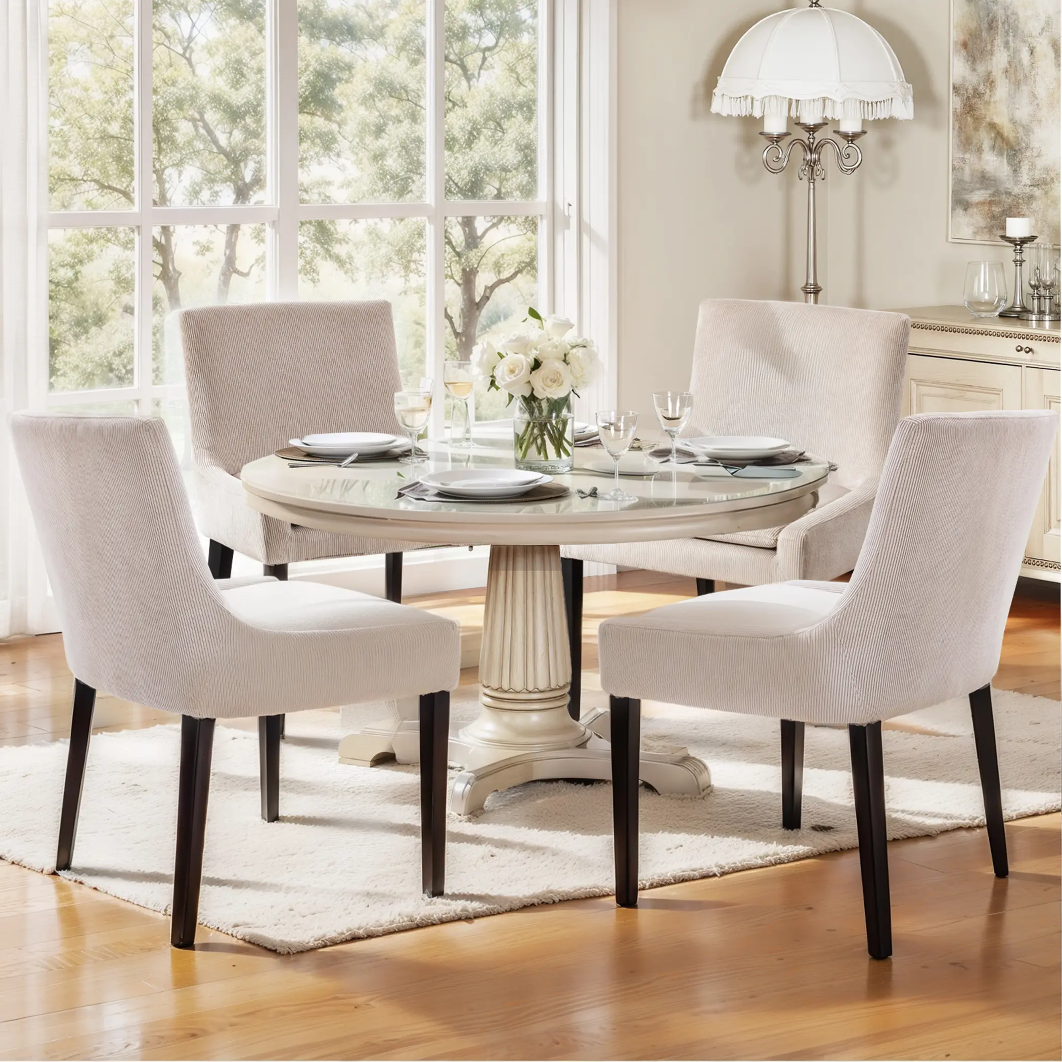 COLAMY MAIRA Dining Chair with Removable Seat Cushion Corduroy Fabric Solid Wood Frame High-Density Sponge 250 lbs Capacity Stylish Retro Elegance 5.04" Thick Cushion
