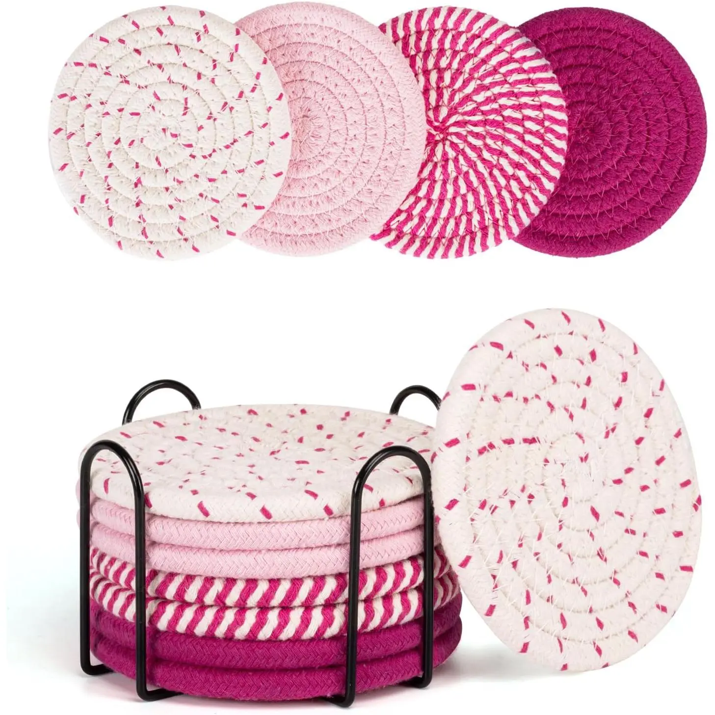 Coasters for Drinks Absorbent, Coasters Set of 4 - Color, 8 Pack Pink Coaster for Desk, House Essentials for New Home, Kitchen and Dining Coffee Table Decor, Modern Home Decor