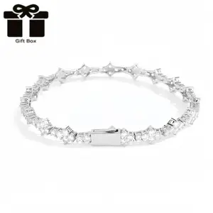 A hip-hop spring clasp zircon tennis bracelet, trendy brand, personalized single-row chain full of diamonds, couple bracelet.Elegant Minimalist Bangle