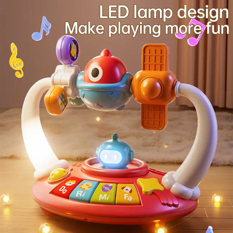 Musical Light Up Plastic Dinosaur Space Keyboard Piano Toy with Light-Up Keys, Unisex Portable Educational Musical Toy for 18-24 Months+ Kids, Music-Voice Multifunctional Early Learning Tool