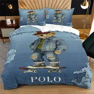 Bear print pattern soft and durable bedding duvet cover set, including 1 duvet cover and 1 or 2 pillowcases, without a core or pillow, suitable for adult gifts, modern style fashionable bedroom bed decoration