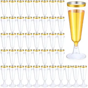 50 count Plastic Champagne Flutes Disposable Champagne Glasses Bulk 5.5 oz Clear Mimosa  Cups with Rim Detachable Glasses for Wedding Party Birthday Anniversary(, Clear)
