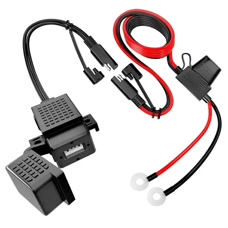 Nilight Motorcycle USB Charger Adapter Kit - Polycarbonate SAE-to-USB Adapter, 12-24V to 5V 2.1A, 12v Battery Compatible, Built-in Fuse, Zip Tie/Screw Easy Installation, On-the-Go Charging Power for Bike Motorcycle Accessories, Golf Cart GPS, Fire‑Safe Pc