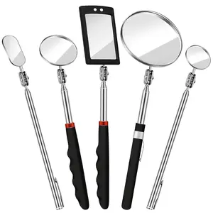 5 Pcs Telescoping Inspection Mirror Set Round Stainless Steel 360 Rotation Adjustable Inspection Tool with Long Handle for Vehicle Checking Eyelashes and Mouth Observation Popular Style