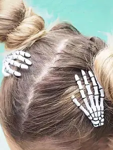 Halloween Skull Hand Claw Hair Clips, Gothic Style Side Bangs Duckbill Clamps, Party Headwear Accessories, Set of 2 Pieces