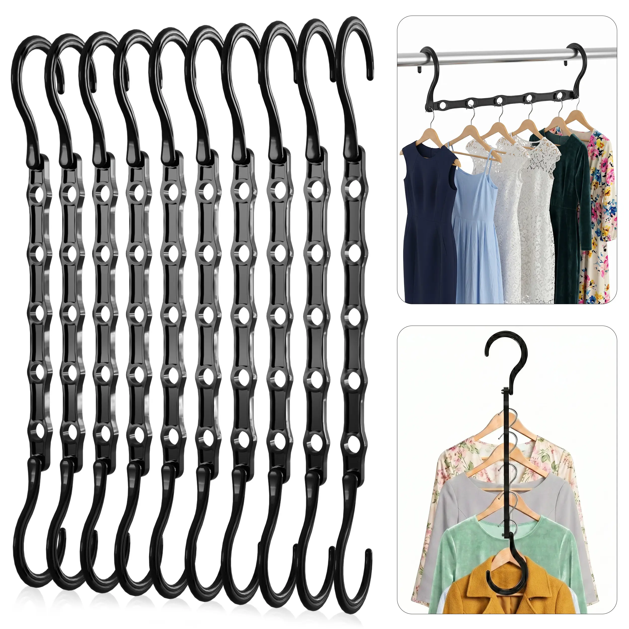 Utopia Home Collapsible ABS Plastic Space-Saver Hangers - Durable, Lightweight Hanging Clothes Organizer for Small Room Closet Storage, Efficient Holder for Jeans (Black)