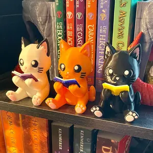 Chibi Reading Cat Bookshelf Decor - Cute Cat Kitten Figure - 3D Printed Bookish Decor