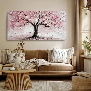 Cherry Tree Wall Decor Pink White Floral Canvas Print Spring Botanical Art Japanese Sakura Painting Whimsical Home Girls Room Decor for Living Room Bedroom Dining Room Farmhouse Style