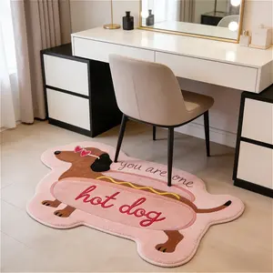 Creative dachshund hot dog pattern bedroom bedside carpet with love heart sunglasses design living room decoration carpet cute cartoon balcony bay window carpet ins style dressing table plush carpet washable entrance anti-slip floor mat