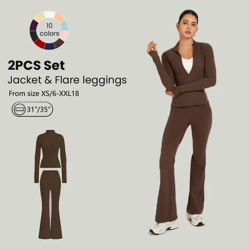 GLOWMODE 2PCS Slim-It BBL Jacket and 31"&35" Flare Leggings Daily Set Fall TikTokShopBlackFriday