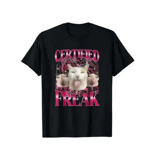 Certified Freak Cat Meme T-Shirt | Retro Y2K Funny Cat Graphic Tee