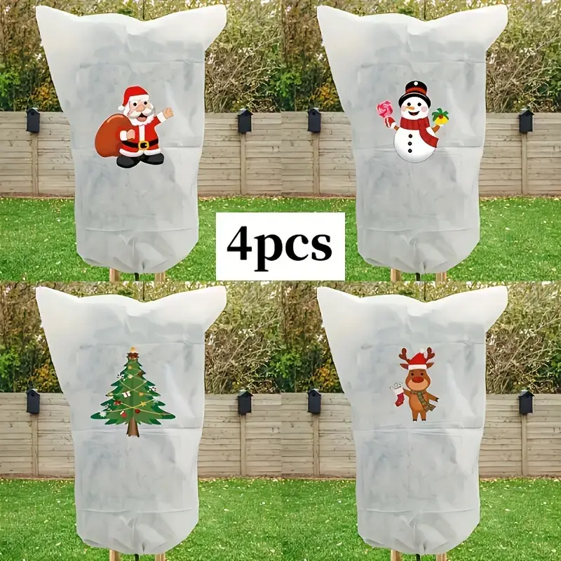 Large Winter Plant Covers Set of 4, Frost Protection, Reusable Garden Bags, Fits Trees Shrubs Flowers Vegetables, Garden Supplies