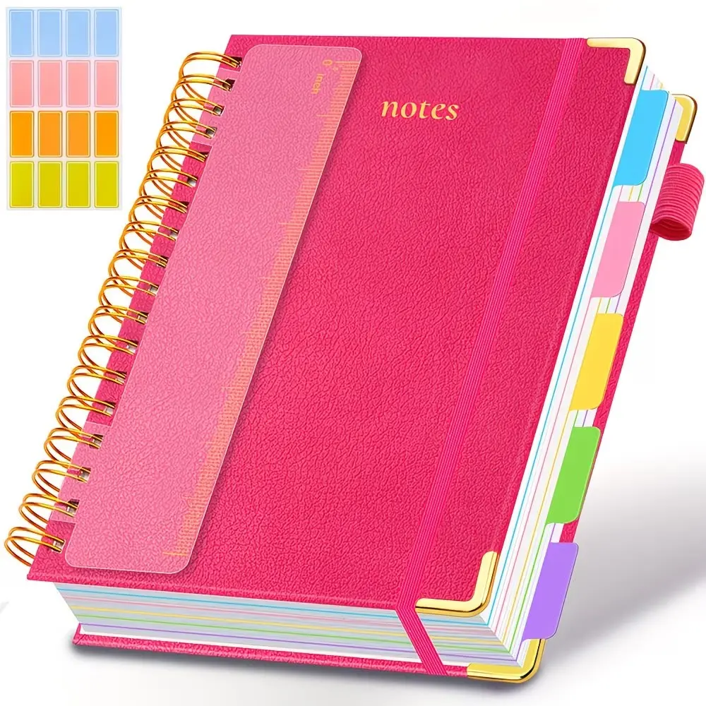 A5 Spiral Bound Notebook with Ruler, 300 Pages Hard Cover, 100gsm Thick Paper, Vintage Style, Leather-Like Cover, Ideal for Work, School, University Planning, Spiral Notebooks For Work