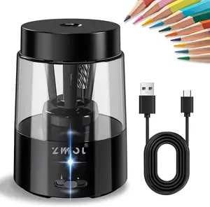 ZMOL Electric Rechargeable Pencil Sharpener, Automatic Pencil Sharpeners Kids, Battery Powered Pencil Sharpeners for Colored Pencils, Auto Stop, Suitable for No.2(6-8mm), Classroom/Home Black