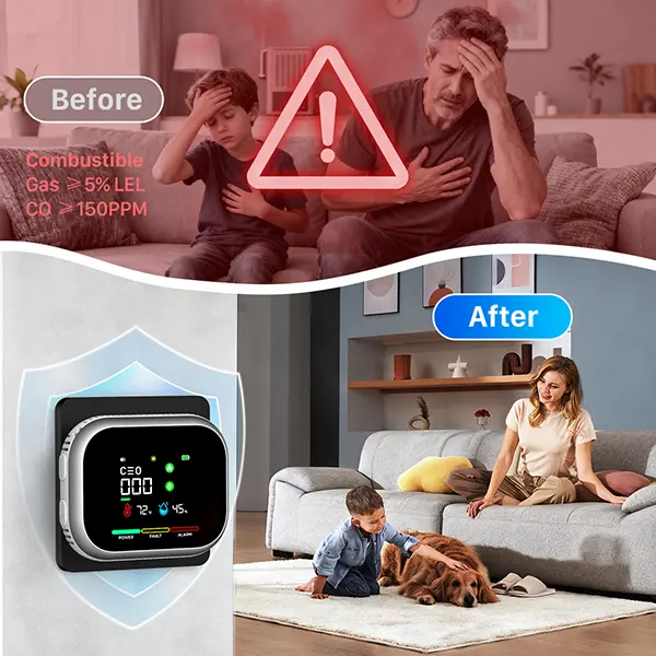 VASAIKO 6-in-1 Portable Detector with Natural Gas & Temperature Humidity Sensors Plug-and-Play Design High-Definition Display Accurate Alerts Ideal for Kitchen Garage RVs Apartments