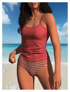 Women's Spaghetti Strap Swimsuit - Two Piece Bathing Suit Cami Top with Bikini Briefs - Stylish Summer Beachwear for Teens & Women - Adjustable Straps, Removable Padding