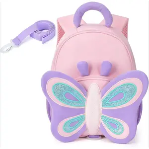 P-CPB041   Toddler Backpack for Girls 2-4 Cute 3D Kids Backpack Butterfly Small Pre-K Backpacks Water-Resistant for Preschool Kindergarten with Toddler Leash, Chest Buckle