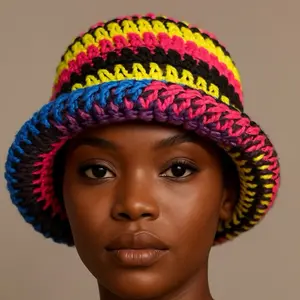LIMITED EDITION (mini style ) Crochet Sangria bucket hat - love me black rainbow on trend hat casual summer store Multicolor