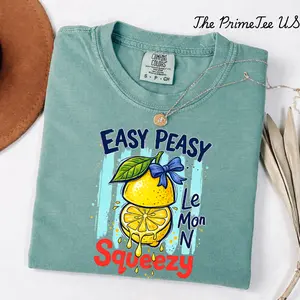 Comfort Colors Easy Peasy Lemon Squeezy T-Shirt, Vintage Washed Graphic Tee, Unisex Cotton Shirt, Cute Lemon Print Summer Aesthetic Tee Gift