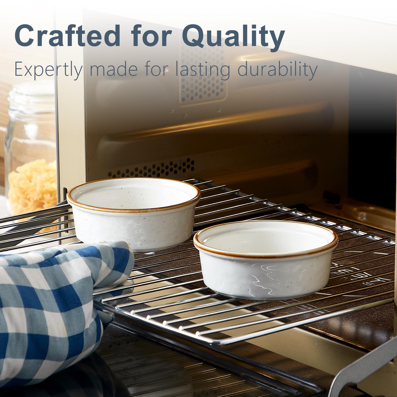 4.5" 6.8 Oz White Ceramic Ramekins With Gold Trim, Set Of 6 Oven Safe Shallow Souffle BowlsFor Desserts, Dips & Creme Brulee, Oven Safe Souffle Dishes For Creme Brulee Souffle PuddingLava Cake Stoneware Custard Cups For Baking Ceramic Sauce Bowls